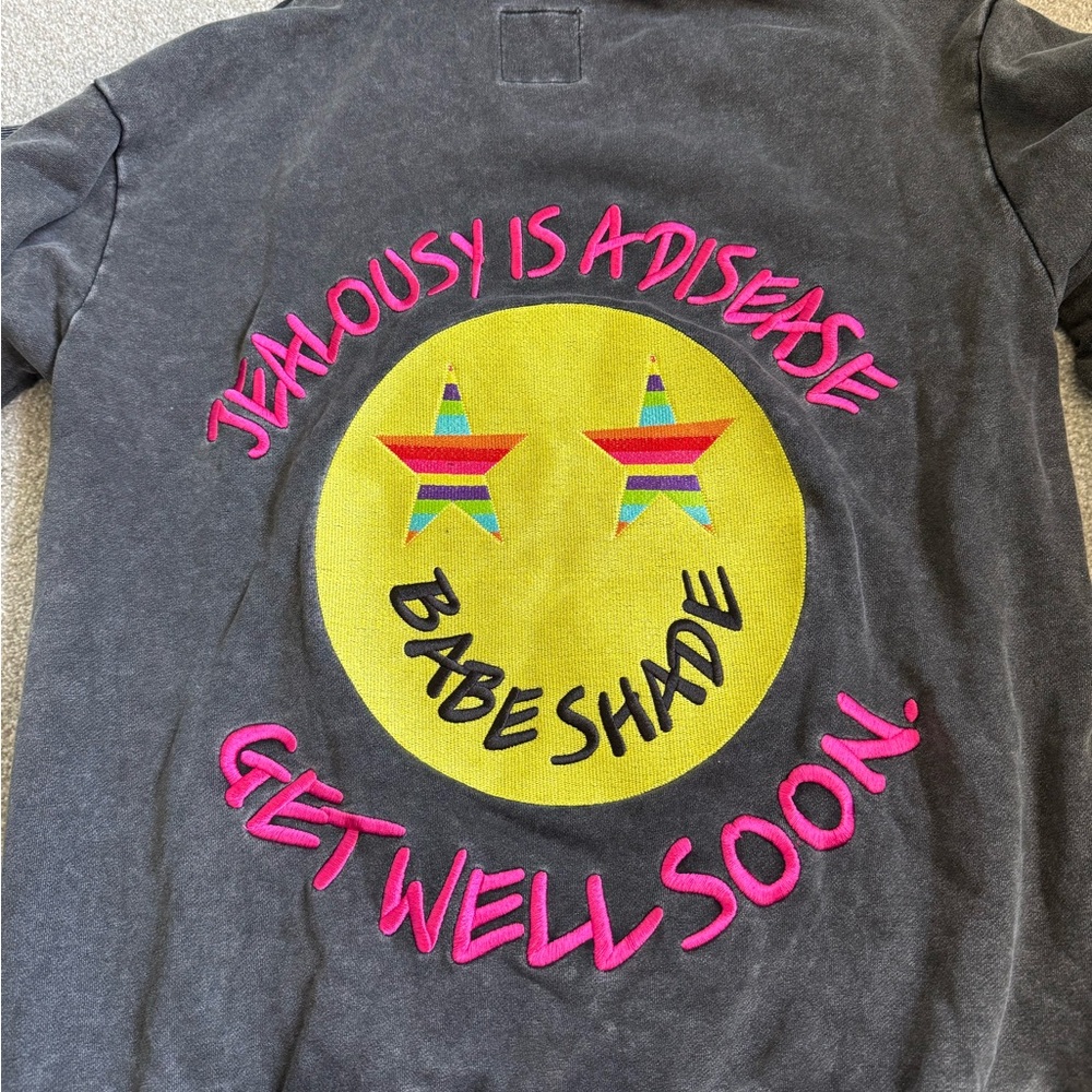 BABE SHADE HOODIE Gray with Yellow and Pink Accents